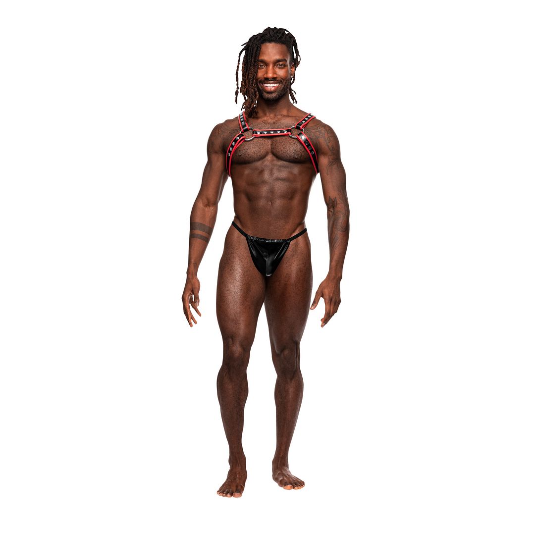 Male Power Leo - Imitation Leather Harness - One Size - Black/Red
