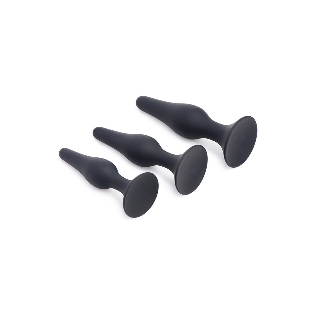 XR Brands Triple Spire - Tapered Silicone Anal Trainer Set - 3 Pieces - Black