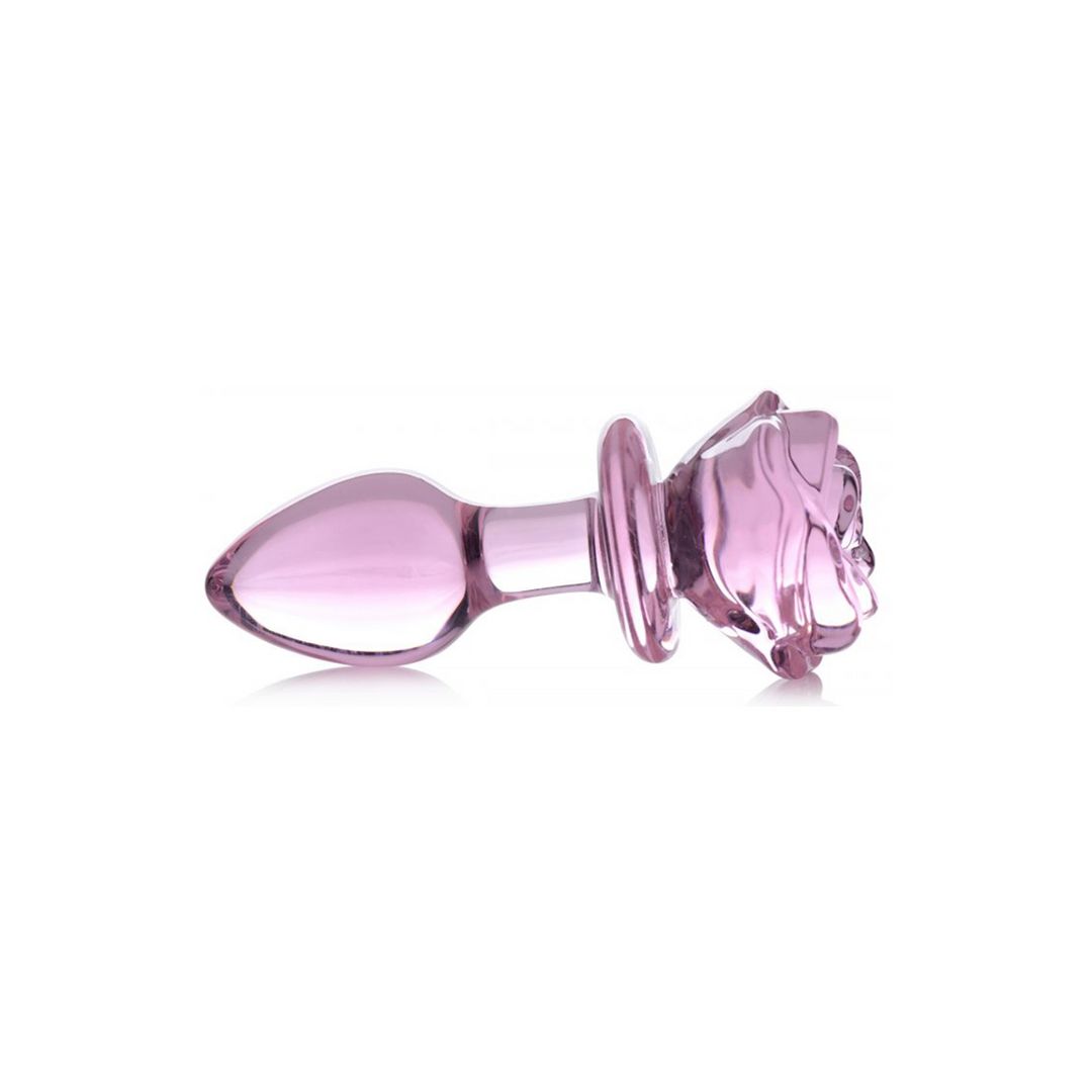 XR Brands Pink Rose - Plug Anal Vidro - Médio