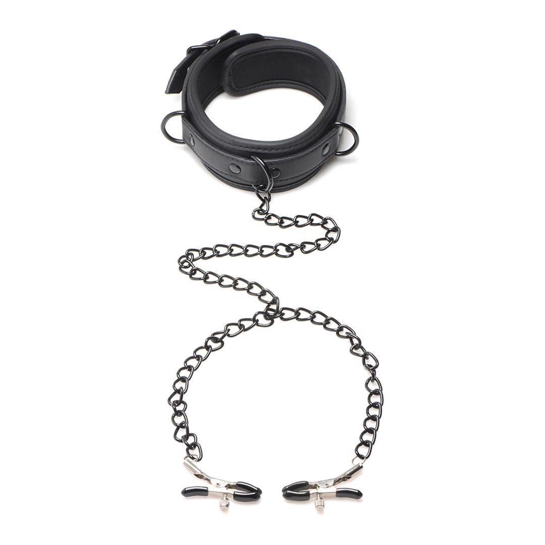 XR Brands Collared Temptress - halsbånd med brystvorteklemmer
