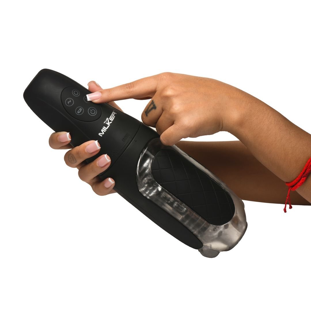 XR Brands The Milker Pleasure Grip - Masturbador com Sucção e Vibração - Transparente/Preto