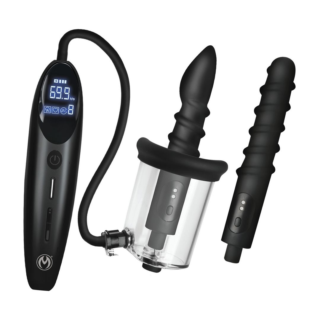XR Brands Rosebud Driller Deluxe Set - Vibrerende rosebud-pumpe i silikon - Gjennomsiktig