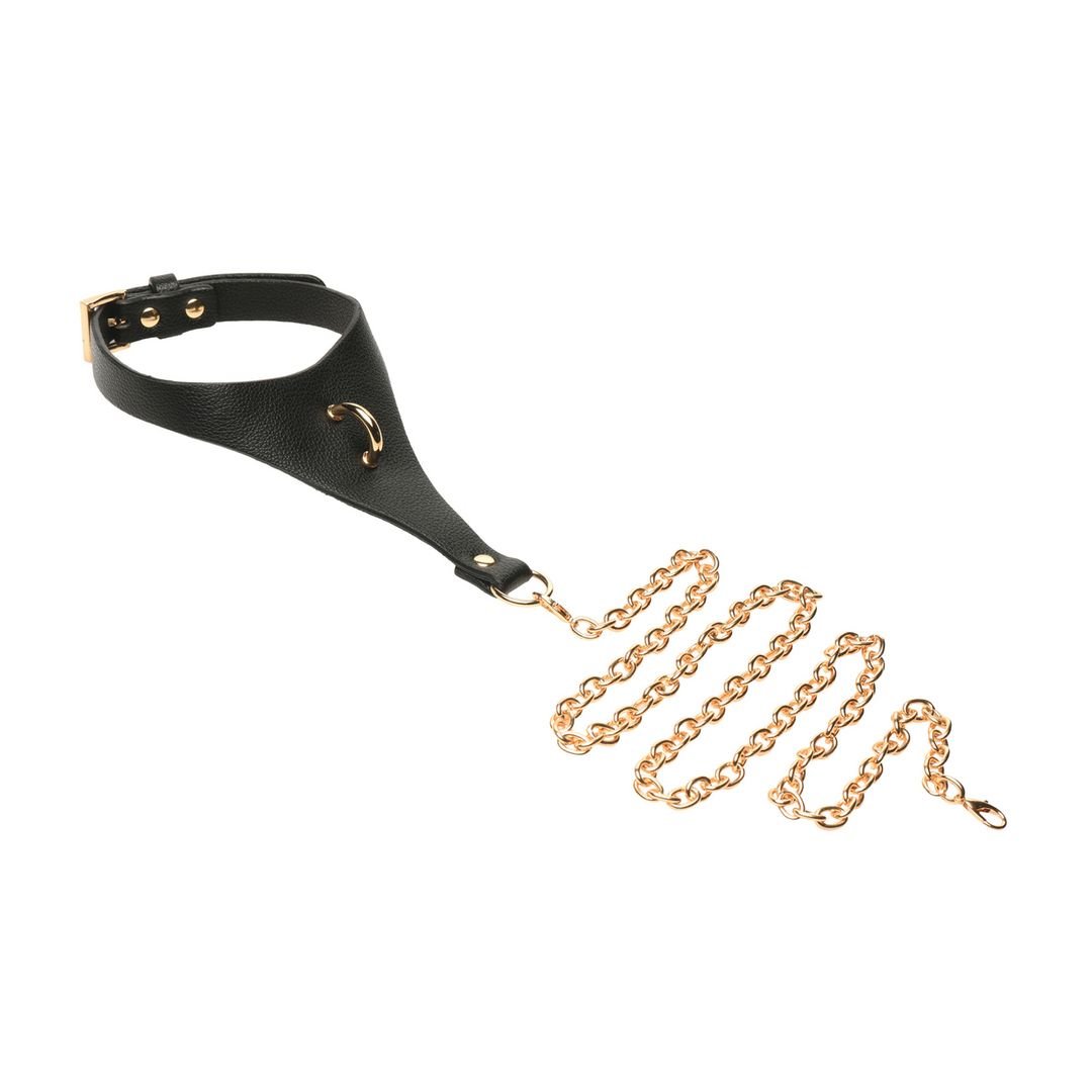 XR Brands Captivate - Halsbånd med kropskæde - Sort/guld