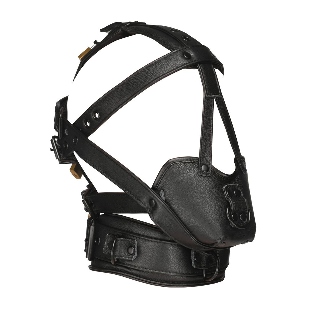 XR Brands Harness per la Testa in Pelle con Museruola - Nero
