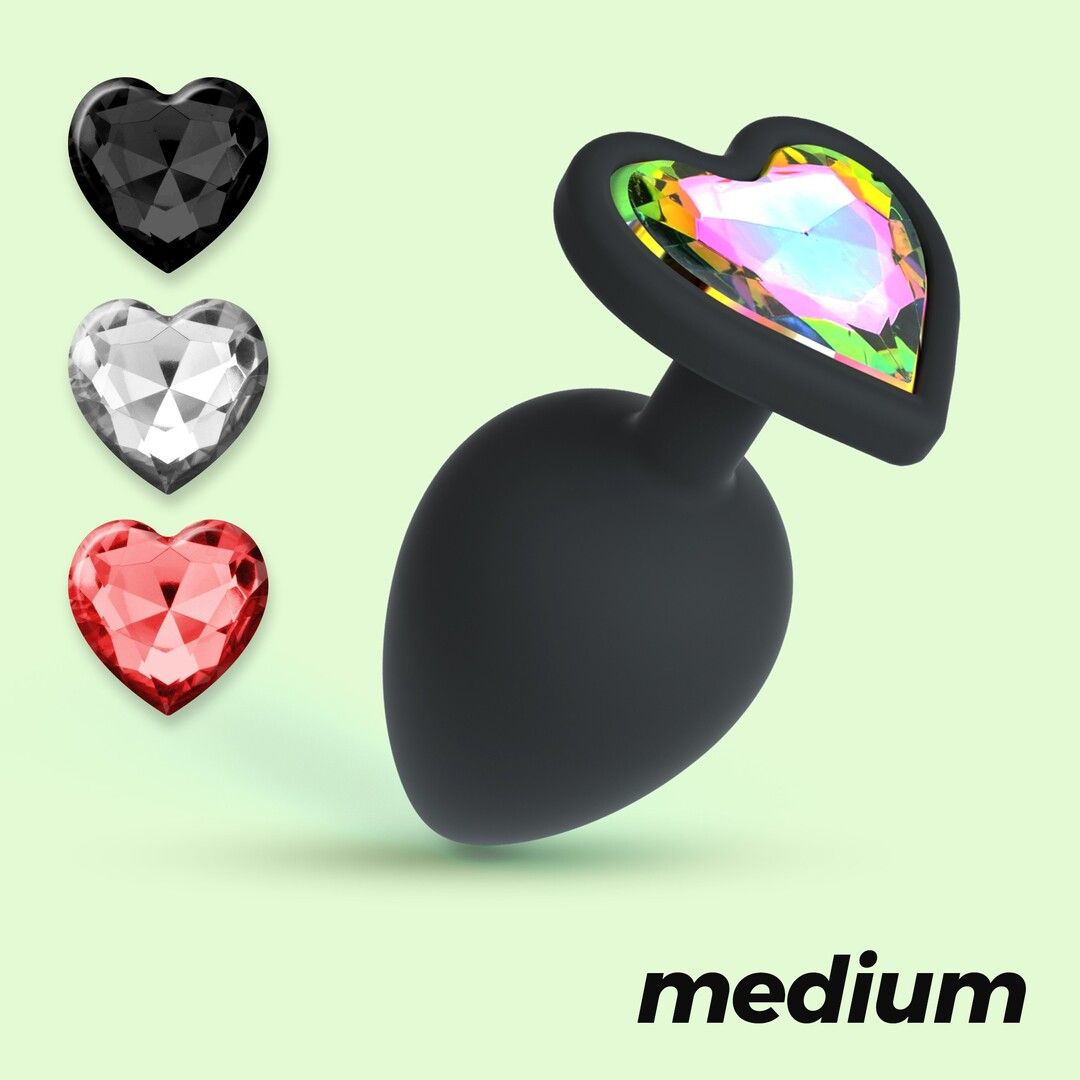 Crushious Cuore Plug anal avec bijoux interchangeables - Moyen - Noir