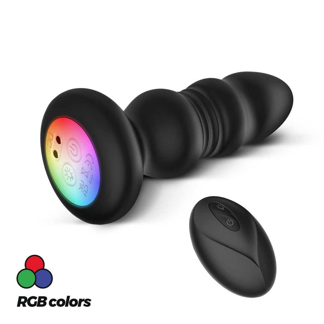 Crushious Australis - Plug Anale Vibrante e con Spinta con LED RGB e Telecomando - Nero