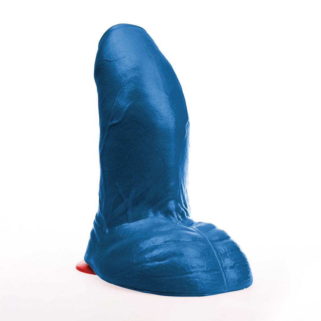 Fuck & Fist Buri XL - Realistinen kaareva dildo kiveksillä - 27 cm - Sininen