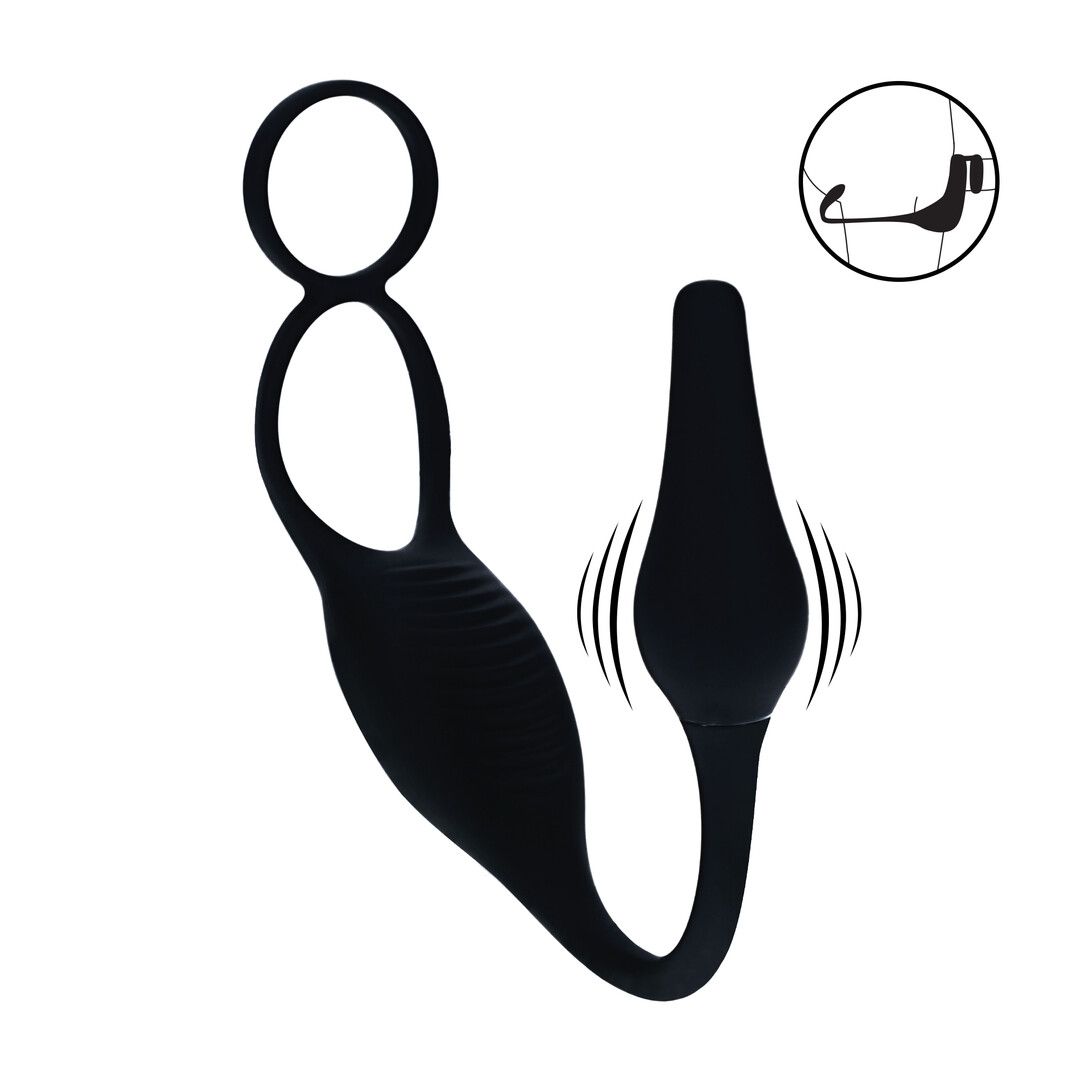 Levelz Vibrerende prostatastimulator i silikon med penis- og ballring - Svart - LVL03-0034BLK