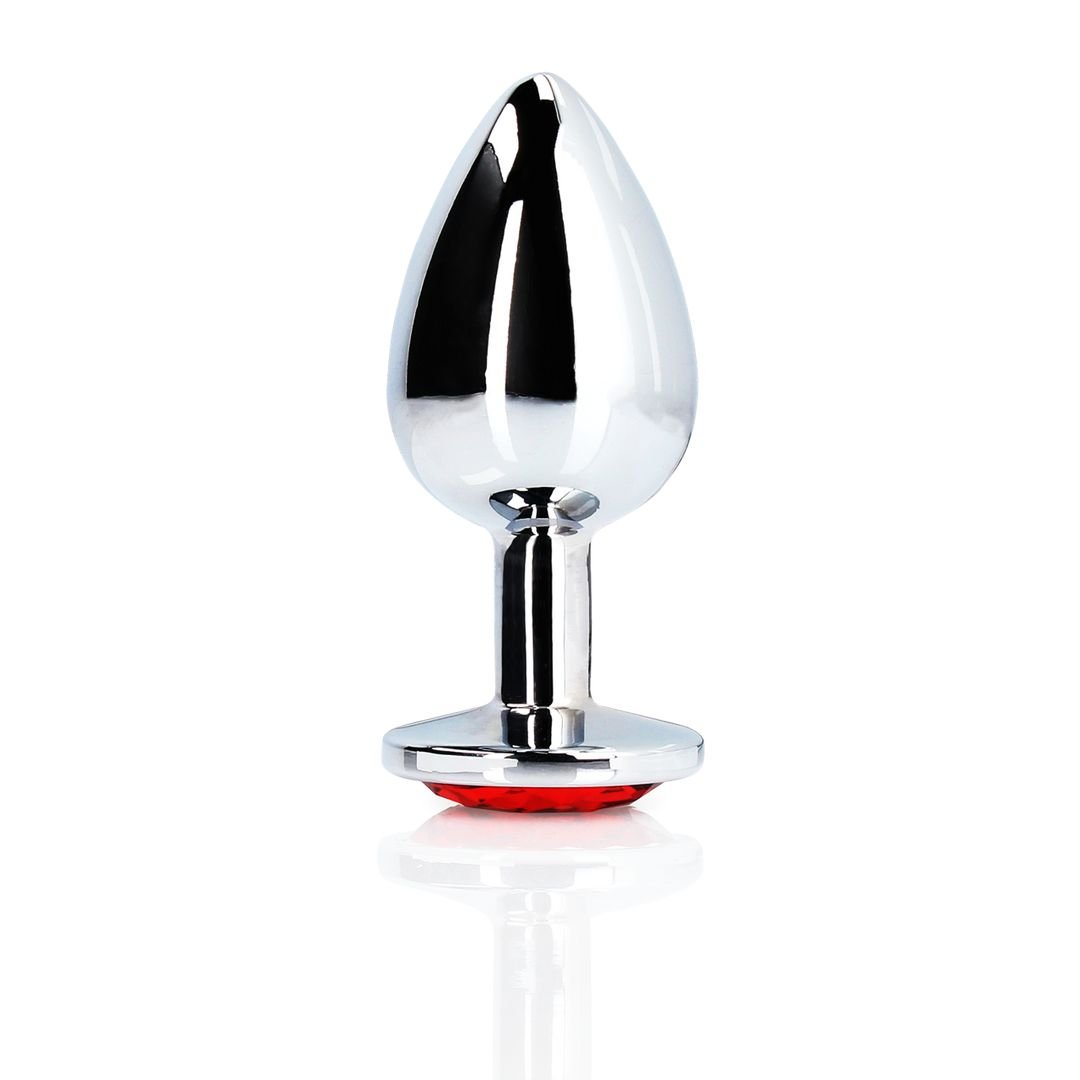 Ouch! Round Gem Plug Anal - Medium - Prateado/Vermelho Rubi