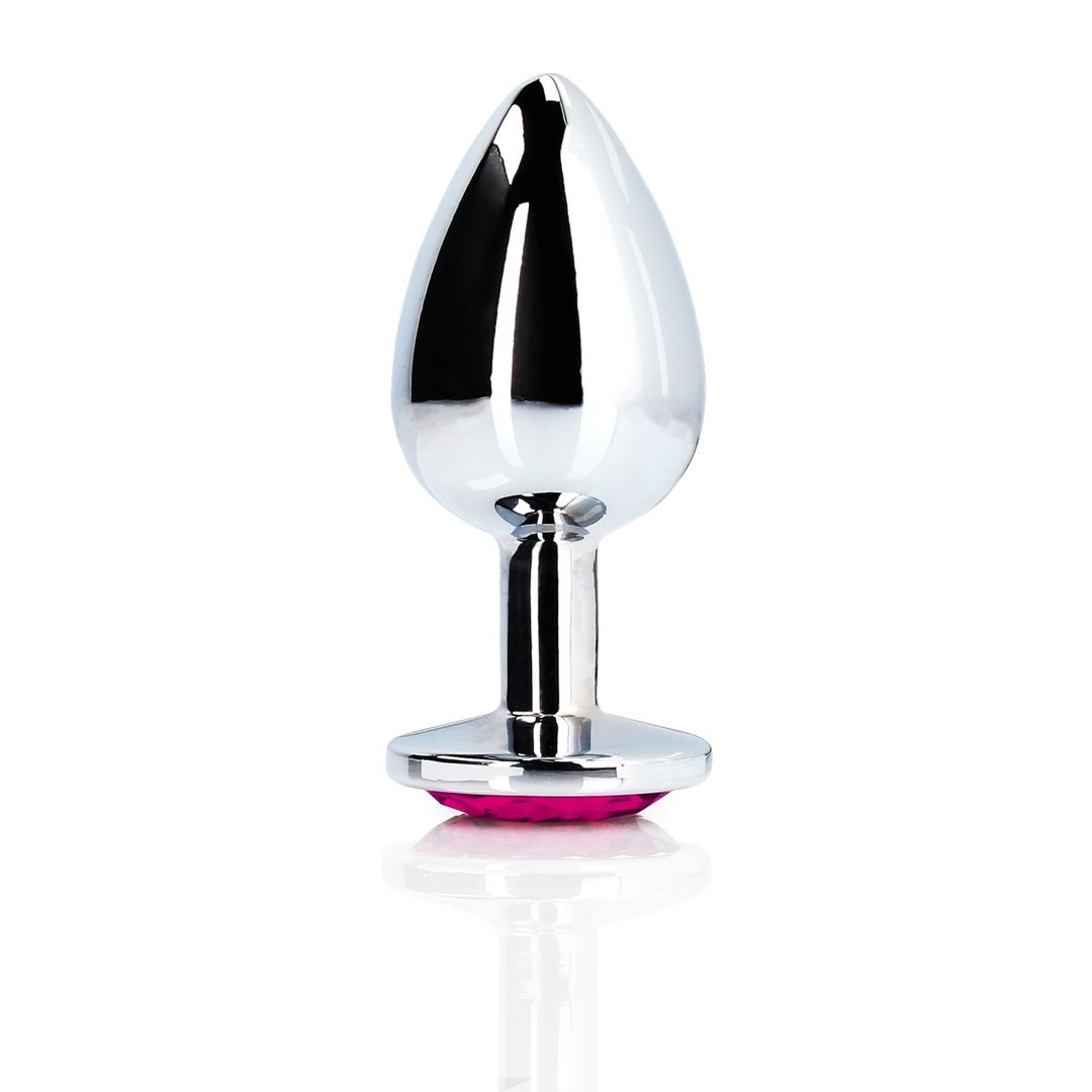 Ouch! Heart Gem - Korek analny - Medium - Srebrny/Rubelitowy róż