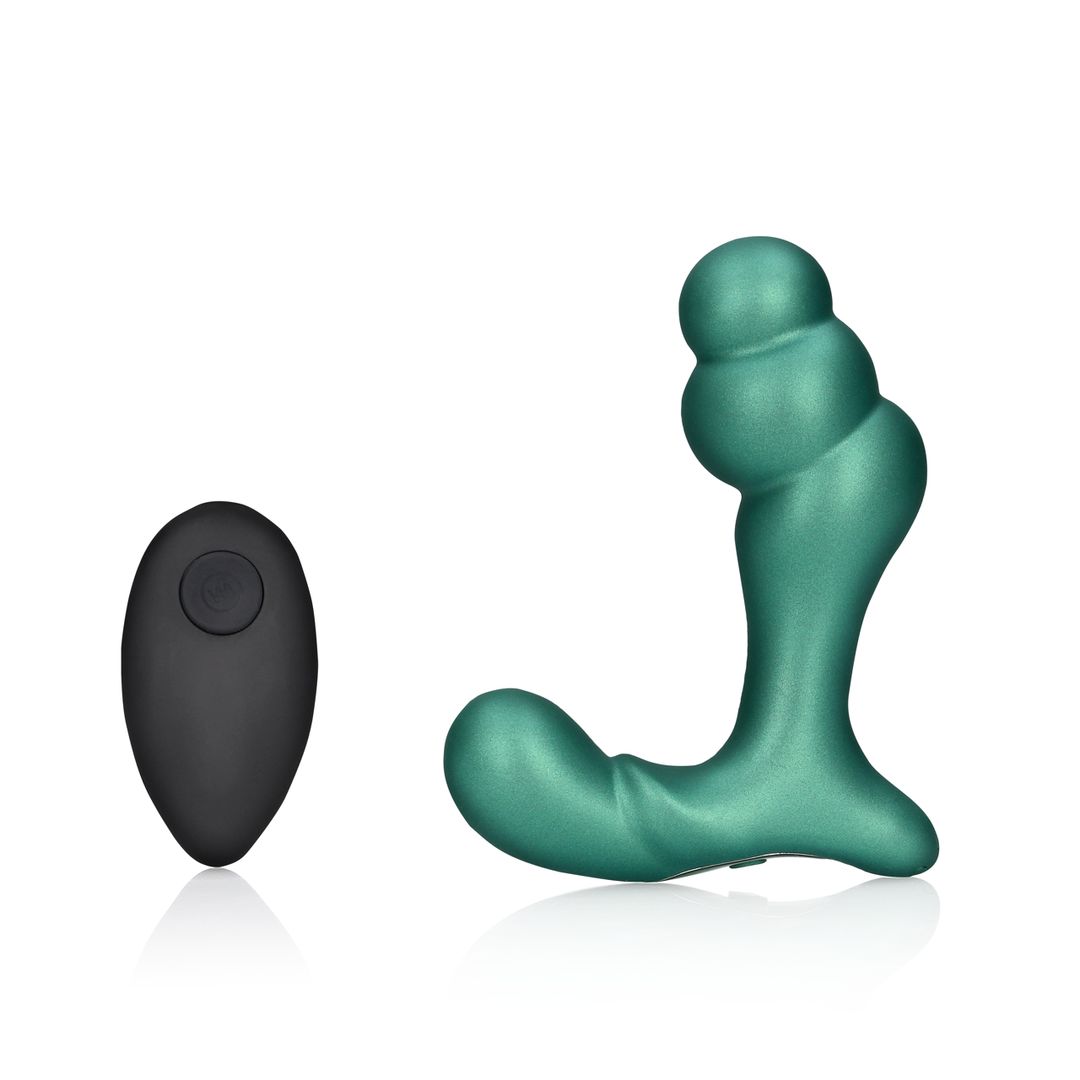 Ouch! Stacked - Prostatastimulator med vibration og fjernbetjening - Metallisk grøn