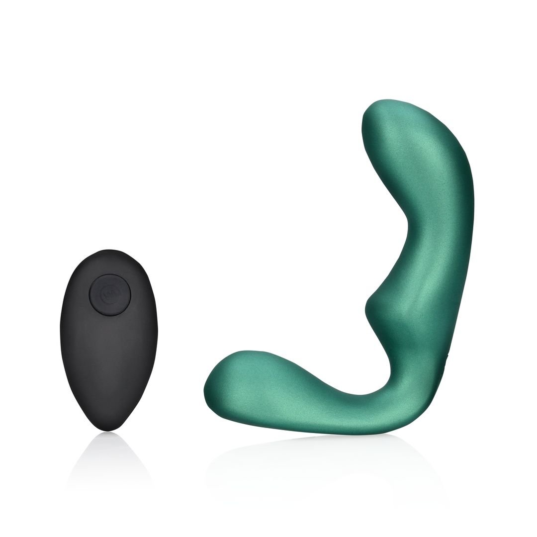Ouch! Pointed vibrerande prostatastimulator med fjärrkontroll - metallic grön