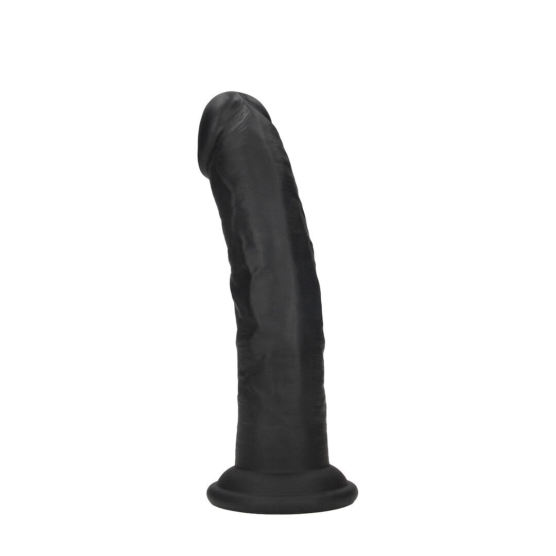 RealRock Dual Density kaareva realistinen silikonidildo imukupilla - 15,5 cm - Musta