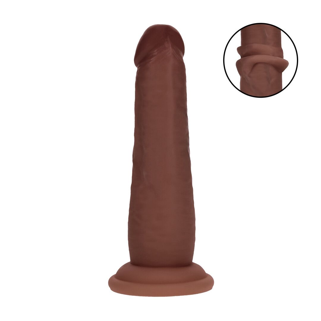 RealRock Kaksikerroksinen realistinen silikonidildo liukuvalla iholla - 15,5 cm - Ruskea