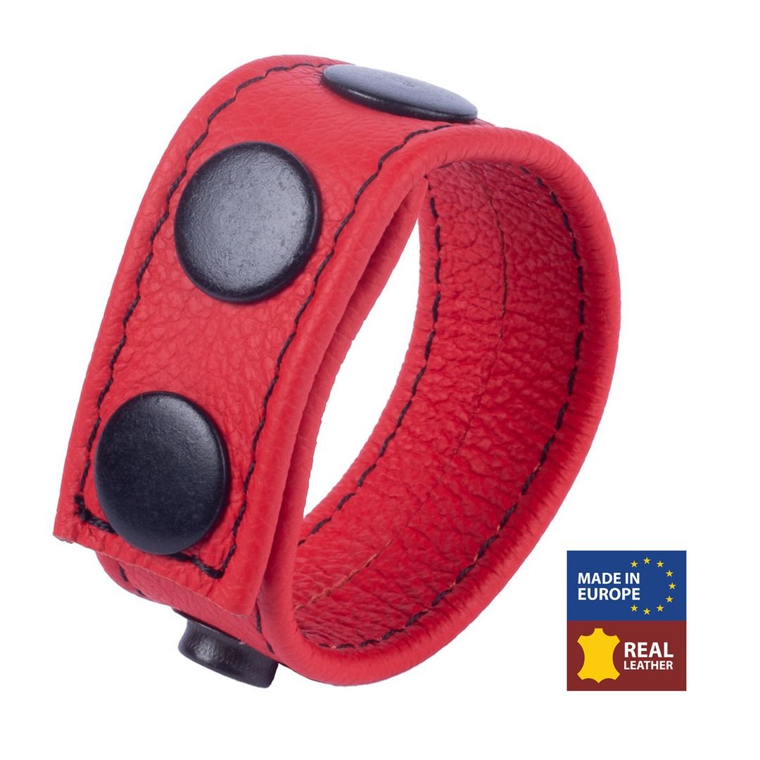 Red Leather Cocky - Regulowany skórzany cockring - Czerwony