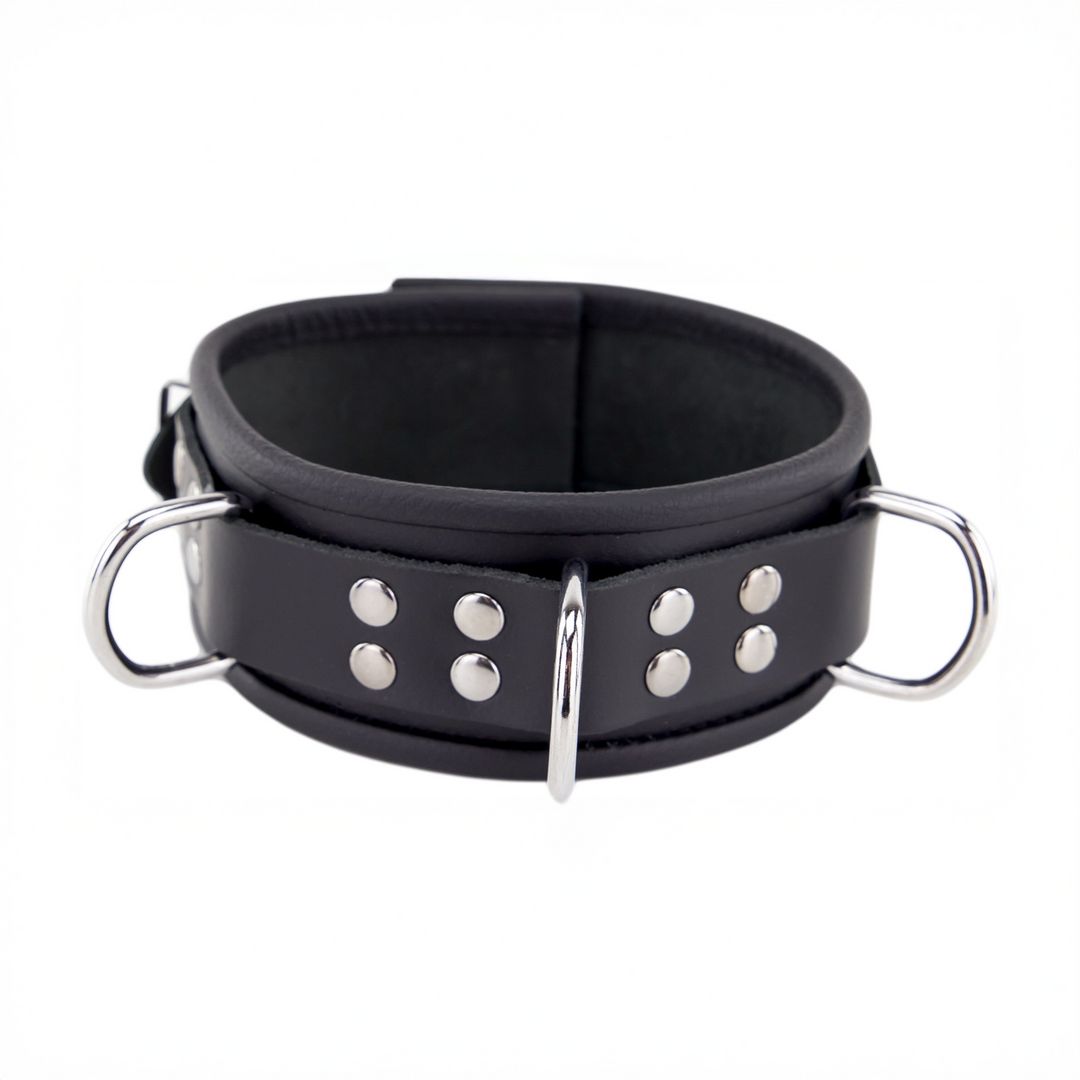 Red Leather Leather Necklace 3 D Rings - Black