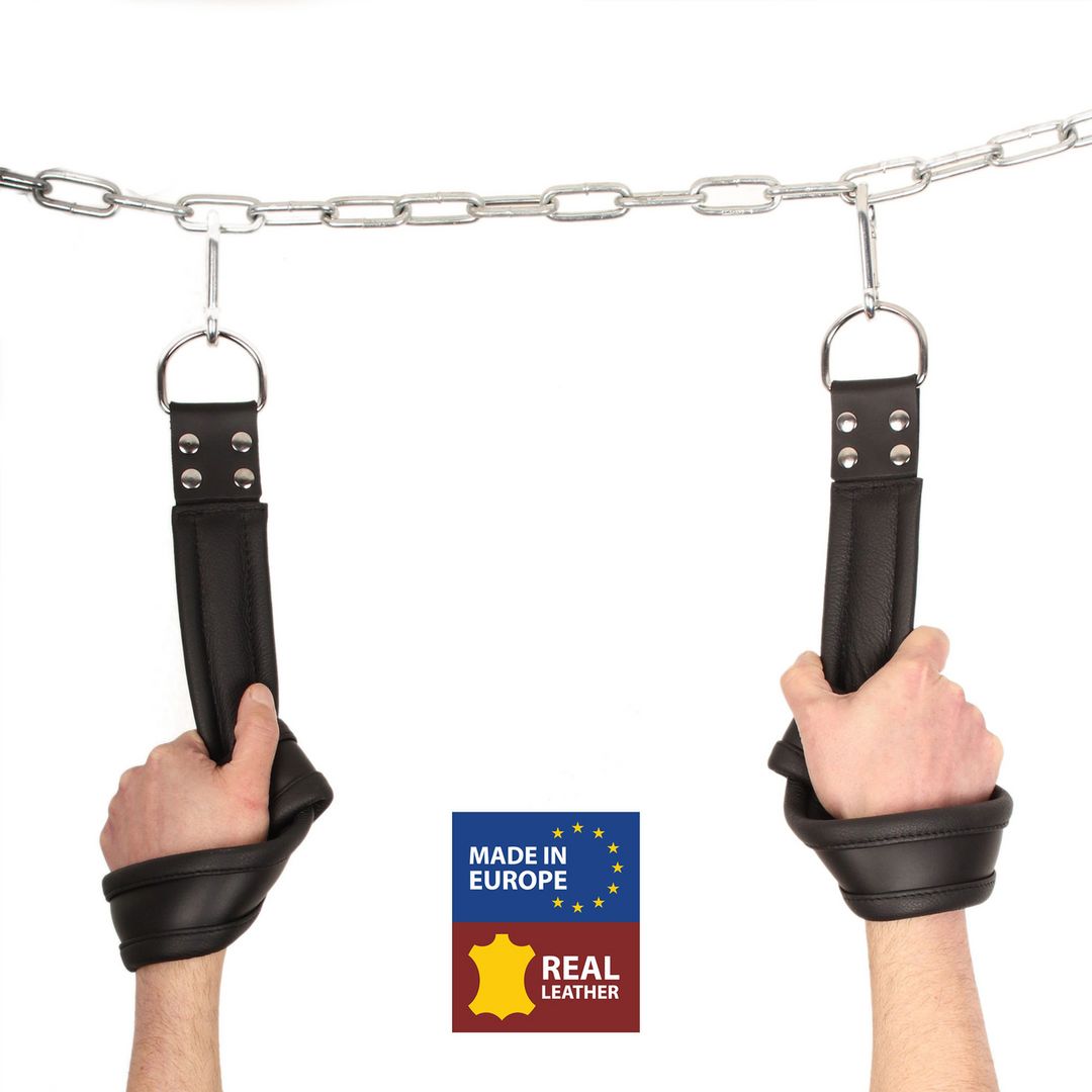 Red Leather Leather Suspension Handcuffs - Black - RL-29364
