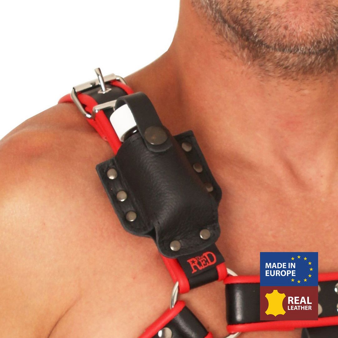 Red Leather Porte-flacon arôme en cuir pour harnais - Noir