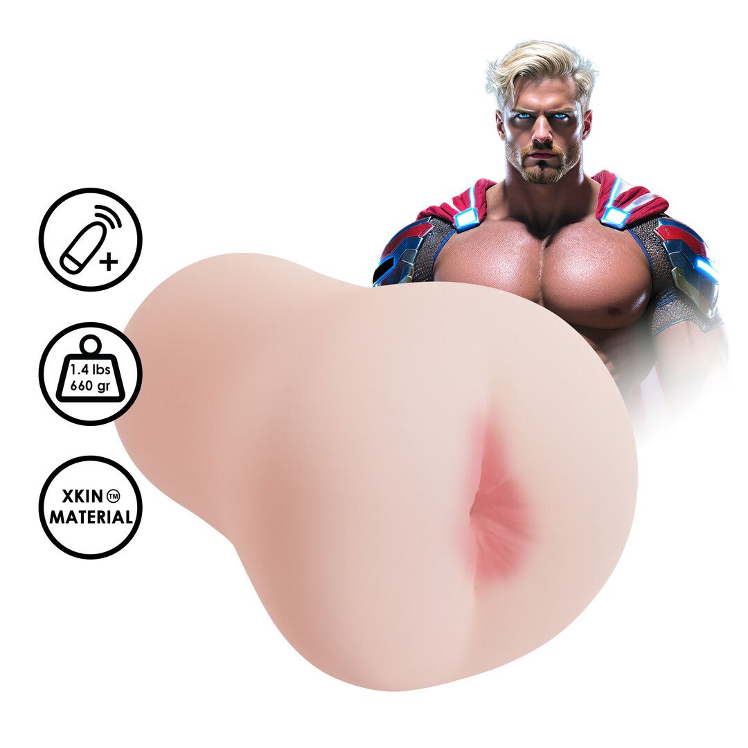 XKIN by Shots Superheroes Cumlander Vibrating Masturbator - Flesh