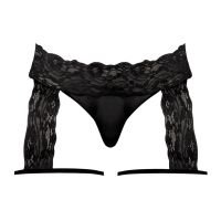 Male Power Scandal-Lace G-String Garter Short - S/M - Czarny, zdjęcie 3