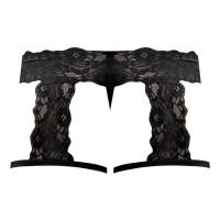 Male Power Scandal-Lace G-String Garter Short - S/M - Czarny, zdjęcie 4