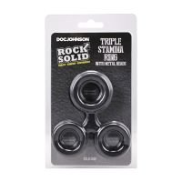 Doc Johnson Cockring Triplo Stamina in Silicone con Sfere di Metallo - Nero, immagine 2