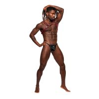 Male Power Leo - Imitation Leather Harness - One Size - Black/Red, billede 3