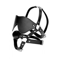 XR Brands Hodeharness med bind for øynene og ball gag