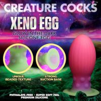 XR Brands Xeno Egg - Pimeässä hohtava - Silikoninen muna - Pinkki, kuva 6