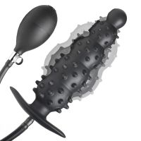 XR Brands Ass Puffer - Nubbed Inflatable Silicone Anal Plug - Black, picture 6