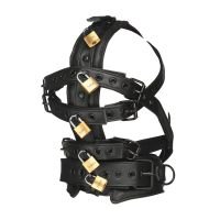 XR Brands Harness per la Testa con Lucchetti e Museruola - Nero, immagine 2