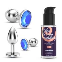 Crushious Bijou Anal Wet Train Trio Plugs anaux acier - Bleu