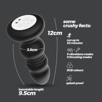 Crushious Australis - Plug Anale Vibrante e con Spinta con LED RGB e Telecomando - Nero, immagine 6