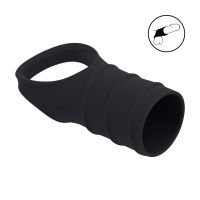 Levelz Cockring em Silicone com Manga Canelada - Preto