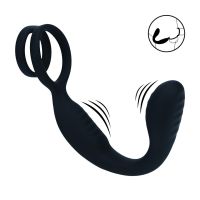 Levelz Vibrerande prostatastimulator i silikon med penis- och pungring - Svart