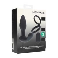 Levelz Dobbelt vibrerende fjernbetjent prostatastimulator i silikone med roterende kugler og cock and ball-ring - Sort, billede 7