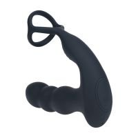 Levelz Dobbeltvibrerende fjernstyrt prostatastimulator i silikon med roterende hode og penis- og ballring - Svart, bilde 3