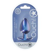 Ouch! Plug anal en silicone lisse - Large - 8,9 cm - Bleu métallisé, photo 3