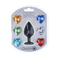 Ouch! Interchangeable Diamond Heart Gem - korek analny - Large - czarny, zdjęcie 2