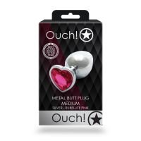 Ouch! Heart Gem - Korek analny - Medium - Srebrny/Rubelitowy róż, zdjęcie 6