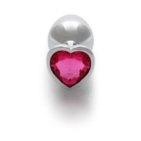 Ouch! Heart Gem - Korek analny - Medium - Srebrny/Rubelitowy róż, zdjęcie 2