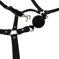 Ouch! Imbracatura per la Testa con Bavaglio a Palla Trasparente e Gancio Nasale - Nero, immagine 7