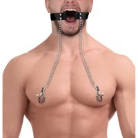 Ouch! O-ringsgag med brystvorteklemmer - Sort, billede 4