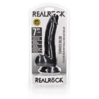 RealRock Dildo Realista Curvo com Testículos e Ventosa - 18 cm - Preto, imagem 2