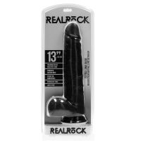 RealRock Extra Large Straight Dildo med kugler - 33 cm - Sort, billede 2