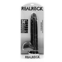 RealRock Extra Large Straight Dildo med bollar - 35,5 cm - Svart, bild 2