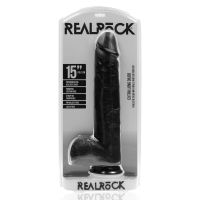 RealRock Extra Large Straight Dildo with Balls - 38 cm - Svart, bilde 2