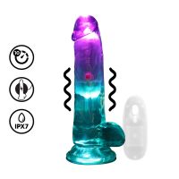 RealRock LED vibrerende rett dildo med baller - 15 cm - Gjennomsiktig