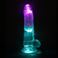 RealRock LED vibrerende rett dildo med baller - 15 cm - Gjennomsiktig, bilde 5