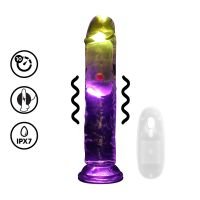 RealRock Dildo Vibratório Reto LED - 18 cm - Transparente
